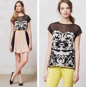 Odille Anthropologie sheer embroidered tunic M